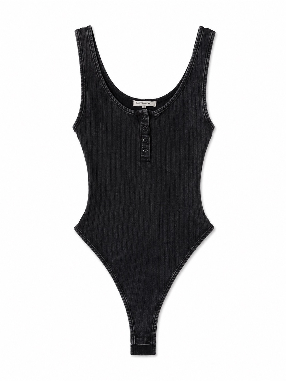 Spoiled Ribbed Bodysuit Button-Front Size S Gray 90s Minimalist Edgy Layering